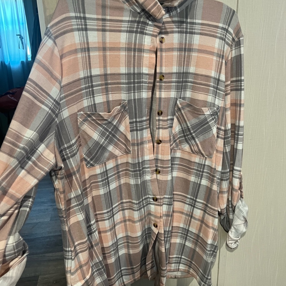 Robert Louis Pink and Gray Plaid Shirt-EUC - Picture 3 of 4